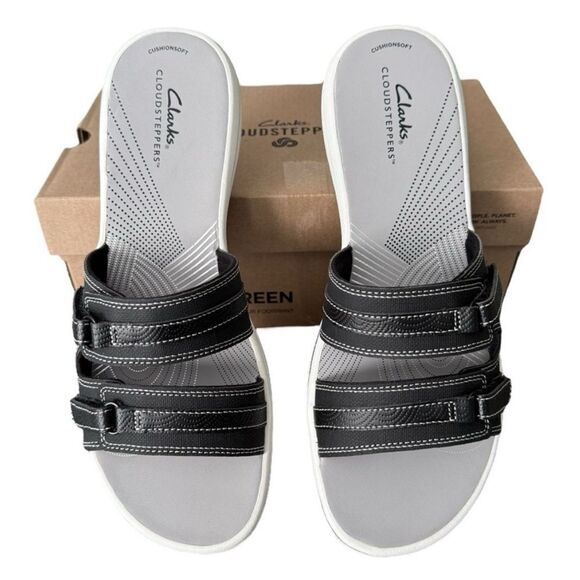 Clarks Cloudsteppers Breeze Piper Black Slide Sandals Women’s Size 11 Medium - Picture 6 of 11